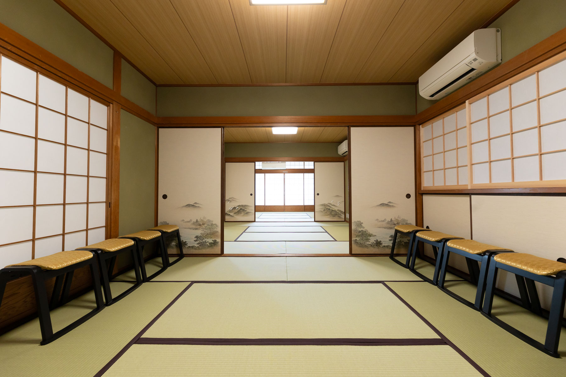 Interior of Yumeyakata Gojo, a modern Kyoto townhouse offering matcha tea ceremony and kimono experience