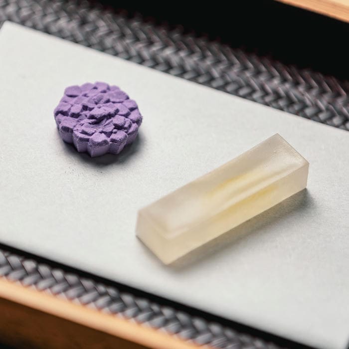 Seasonal Japanese dry sweets from a traditional Kyoto confectionery for tea ceremony experience